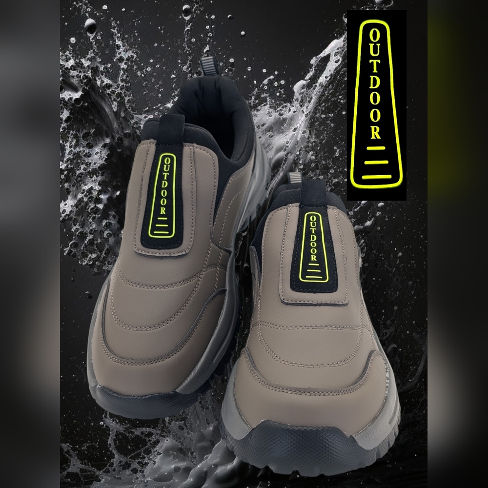 New Outdoor Slip-On Men Sz 13 Sneakers in Gray and Black Solid Traction Pull Tab